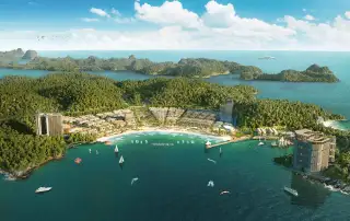 Toàn cảnh dự án Xanh Island Cát Bà với các tiện ích đẳng cấp và phong cảnh thiên nhiên tuyệt đẹp.